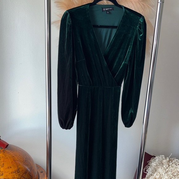 INC International Concepts Dark Green Velvet Long Sleeve Dress - Picture 1 of 6